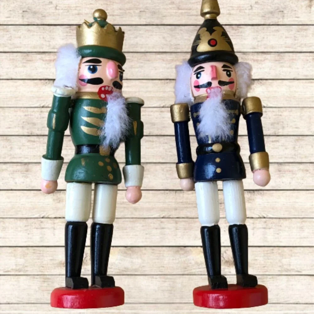 Vintage Christmas Ornaments Wood Nutcrackers ARMS MOVE Lot of 2